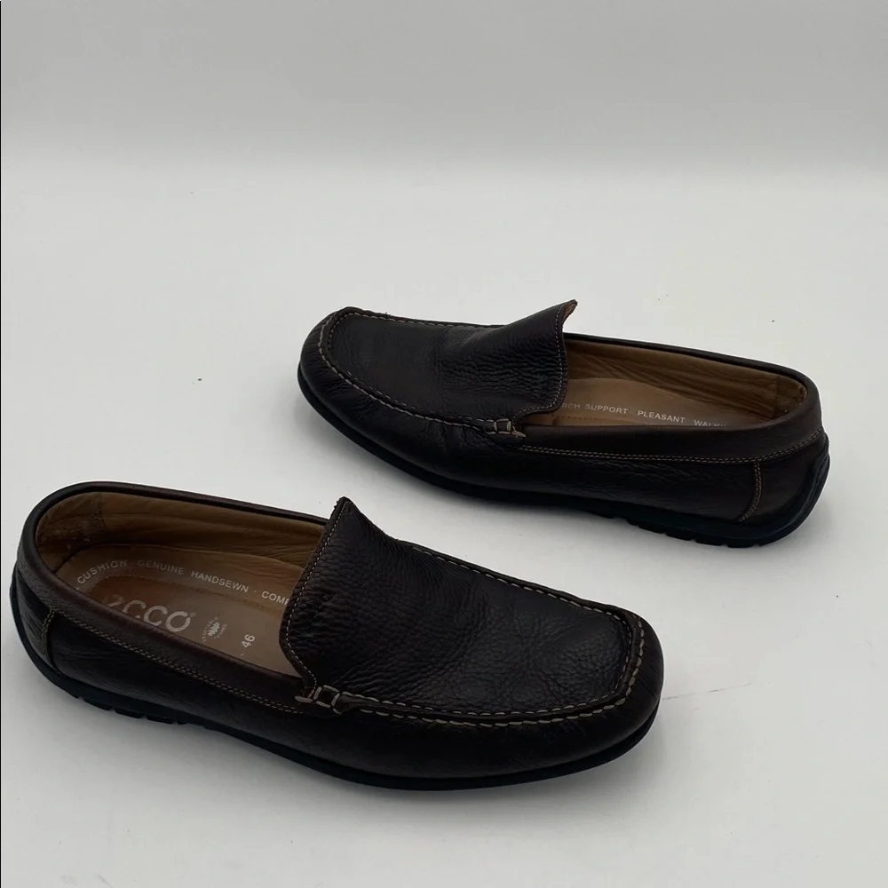 Ecco Dark Brown Leather Slip-On Loafers mens 12 casual office retro